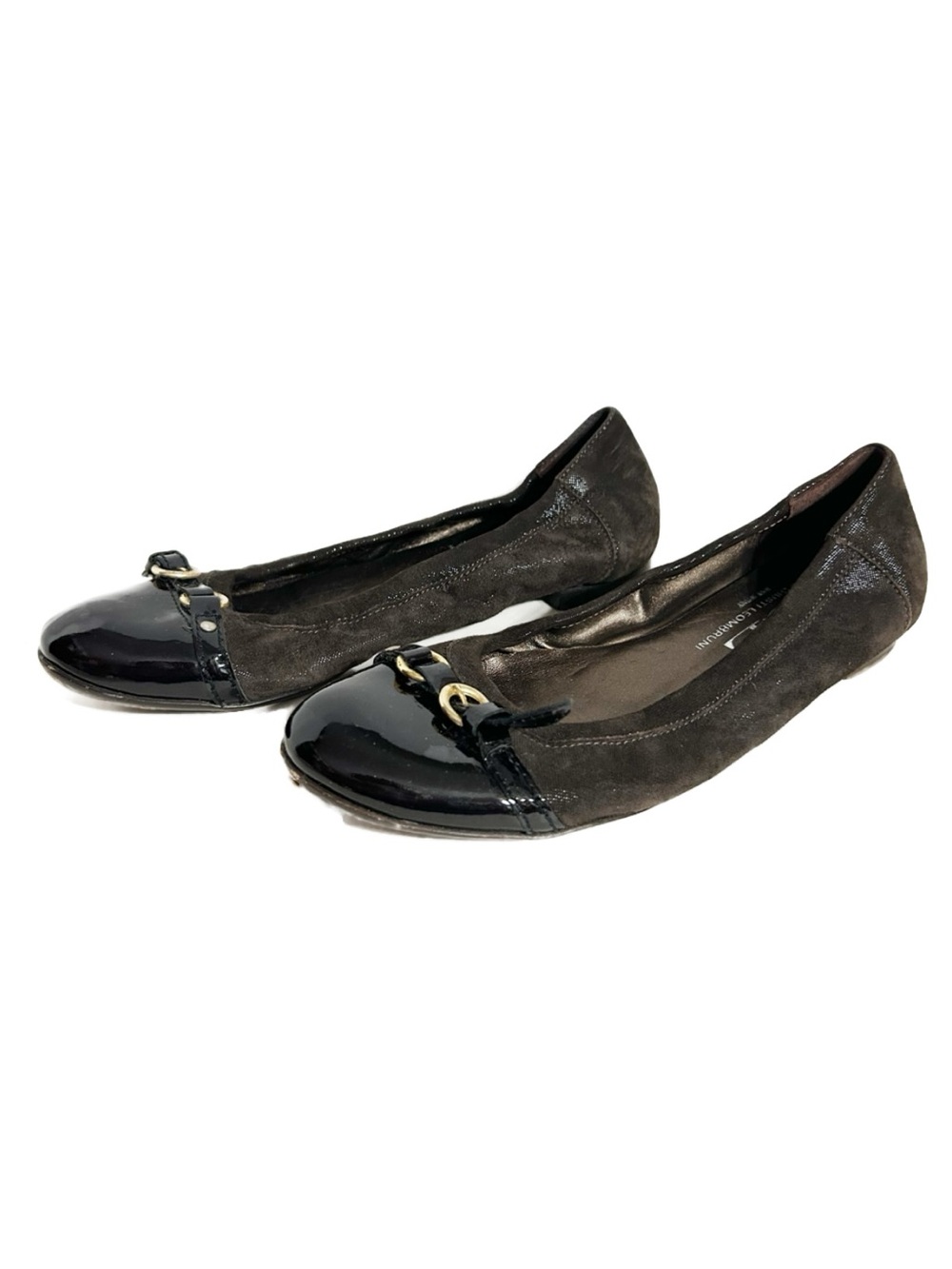 AGL Attilio Giusti Leombruni Icon Ballet Flats Brown Suede Patent Leather Toe